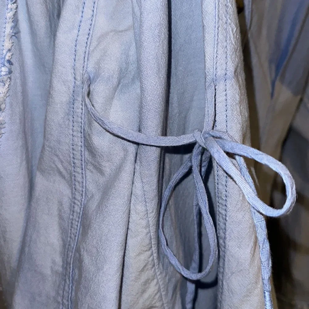 free people M-L Blue Chambray Denim Vintage Wash Distressed Shirt Tunic